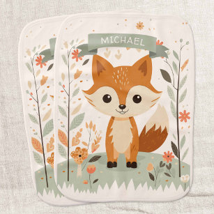 cute fox, woodland animals themed Gender neutral Baby Burp Cloth