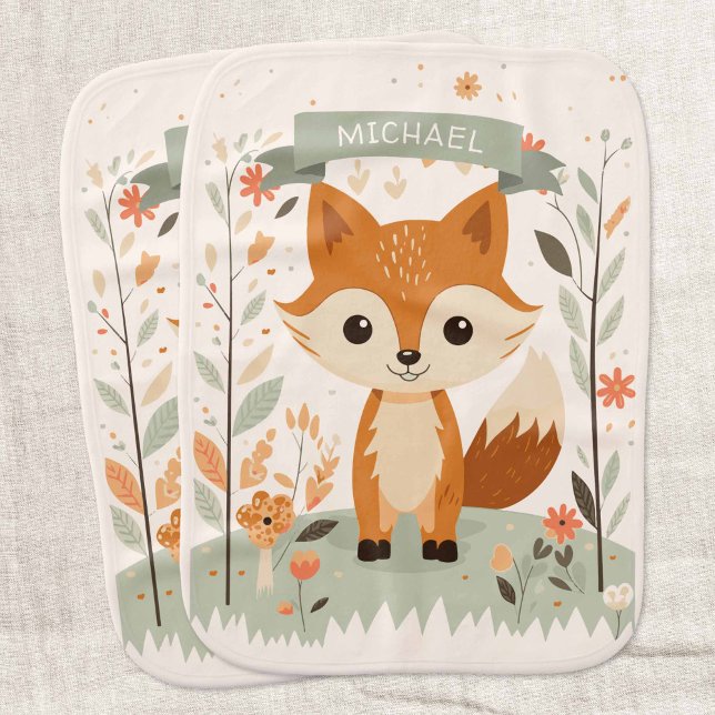cute fox, woodland animals themed Gender neutral Baby Burp Cloth (Woodland Fox, Gender Neutral Burp CLoth.)