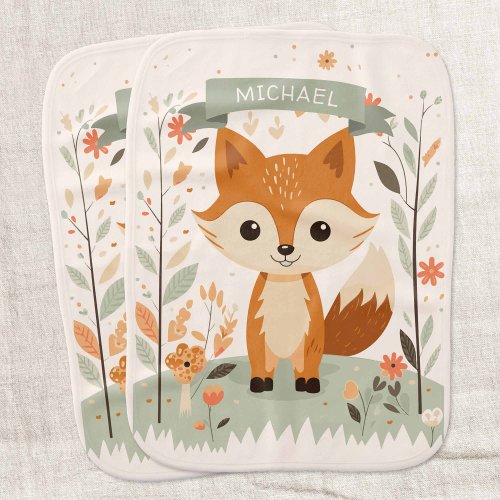 cute fox woodland animals themed Gender neutral Baby Burp Cloth
