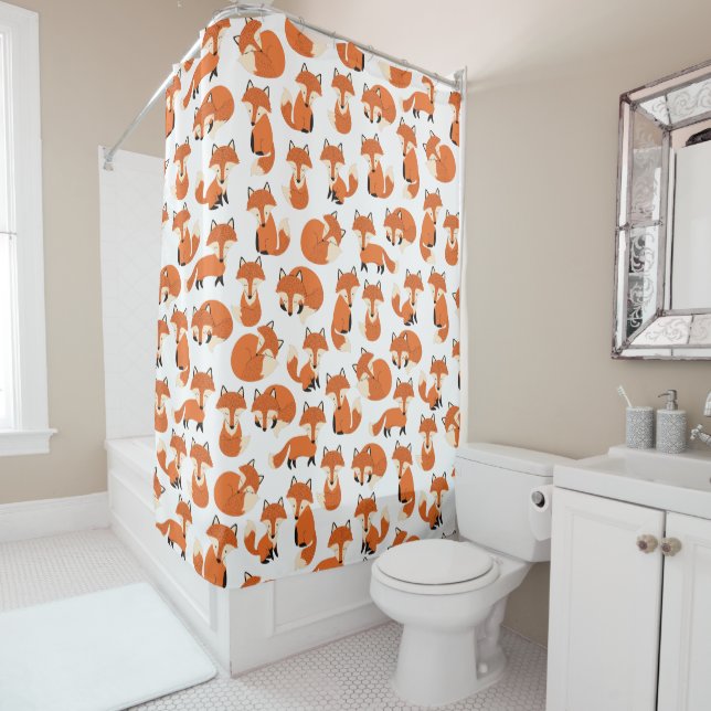 Cute Fox Woodland Autumn Forest Pattern Shower Curtain (In Situ)