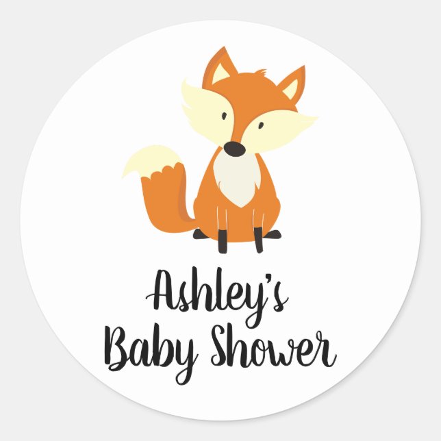 Cute Fox Woodland Baby Shower Classic Round Sticker (Front)