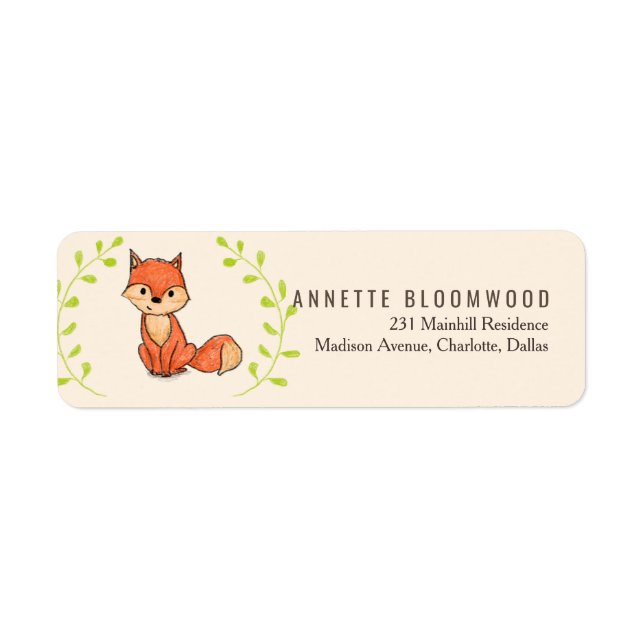 Cute Fox Woodland Baby Shower Label (Front)