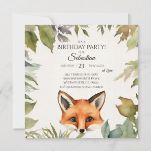 Cute Fox Woodland Birthday Party Invitation