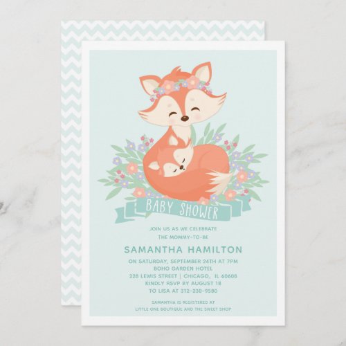 Cute Fox Woodland Boy Baby Shower Invitation