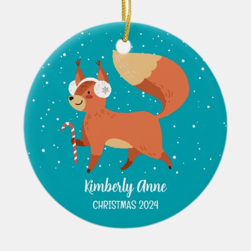 Cute Fox Woodland Christmas Snowy Winter Holiday Ceramic Ornament