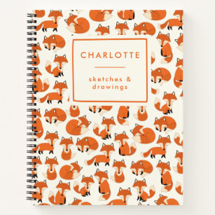 Cute Fox Woodland Forest Pattern Name Sketchbook Notebook