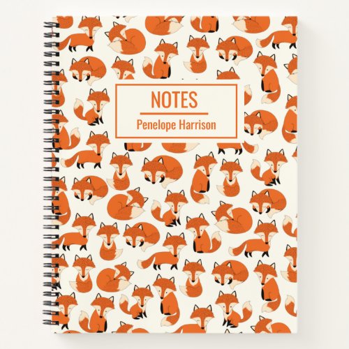 Cute Fox Woodland Forest Pattern Personalized Notebook