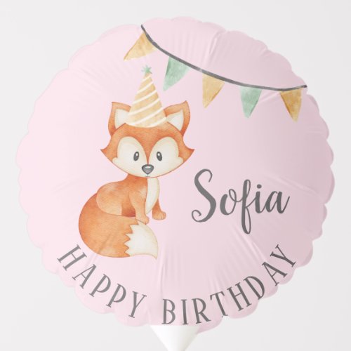 Cute Fox Woodland Happy Birthday pink Balloon