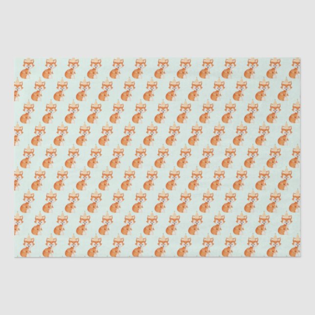 Cute Fox Woodland Party Hat Happy Birthday Mint Tissue Paper (Front)