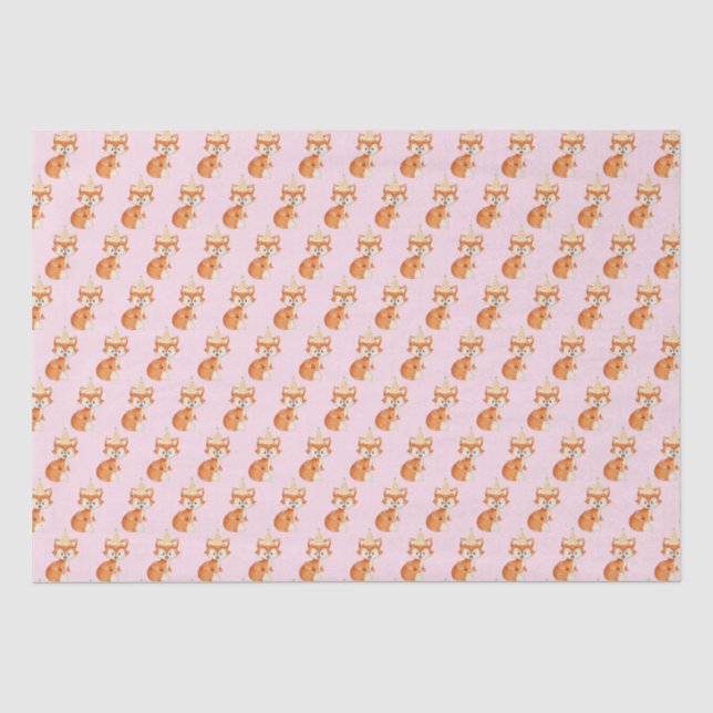 Cute Fox Woodland Party Hat Happy Birthday Pink Tissue Paper (Front)