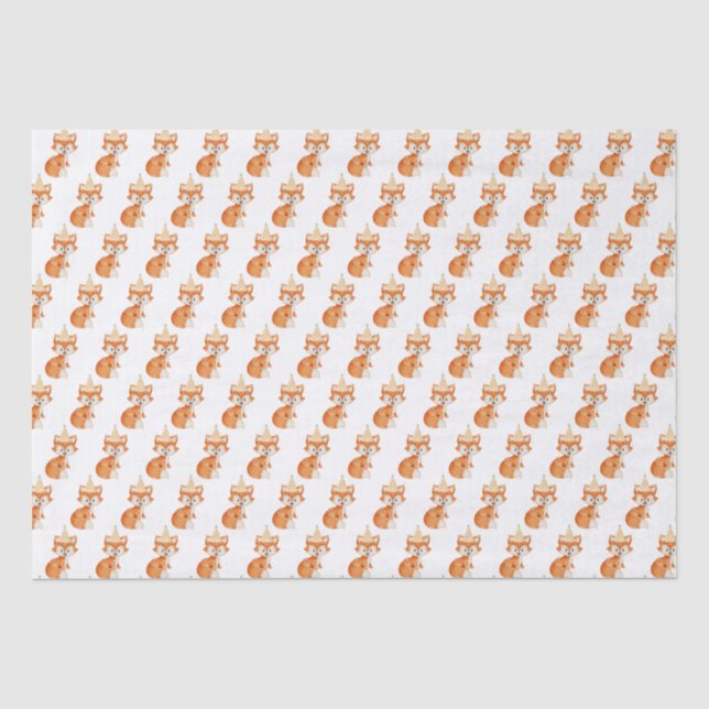 Cute Fox Woodland Party Hat Happy Birthday Tissue Paper (Front)