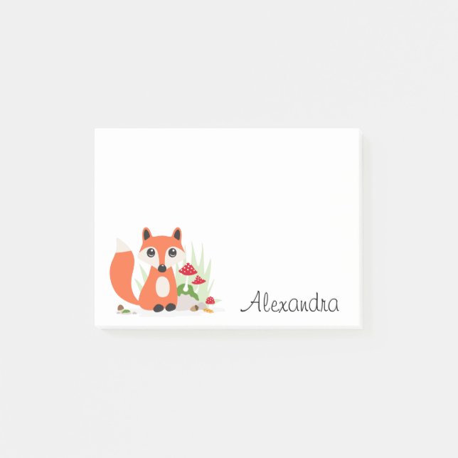 Cute fox woodland personalized name post-it notes (Front)