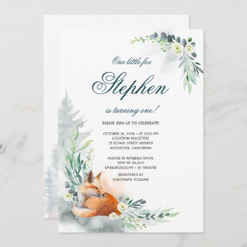 Cute Fox  Woodland Spring Summer Birthday Invitation