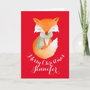 Cute fox wrapped up art greeting card red