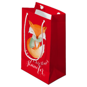 Cute fox wrapped up art named christmas gift bag