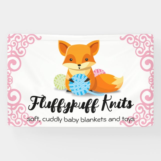 Cute fox yarn knitter knitting crochet handspun banner (Horizontal)