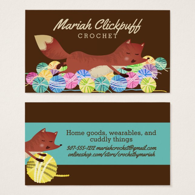 Cute fox yarn knitting crochet homespun (Front & Back)