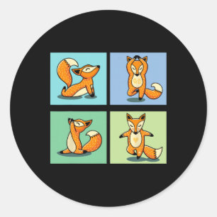 Cute Fox Yoga Animal Meditation Zen Stretch Pose Classic Round Sticker