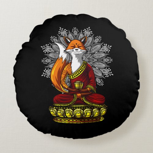 Cute Fox Yoga Zen Meditation Buddha Animal Round Pillow