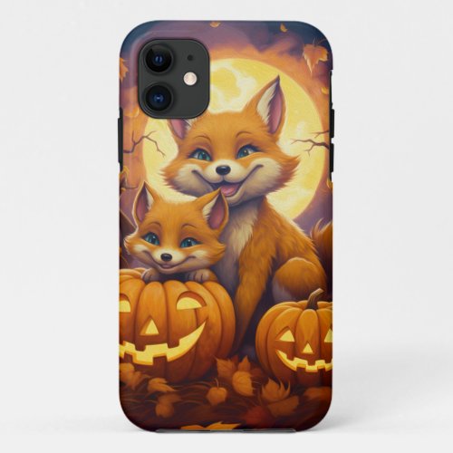 Cute foxes celebrate happy Halloween iPhone 11 Case