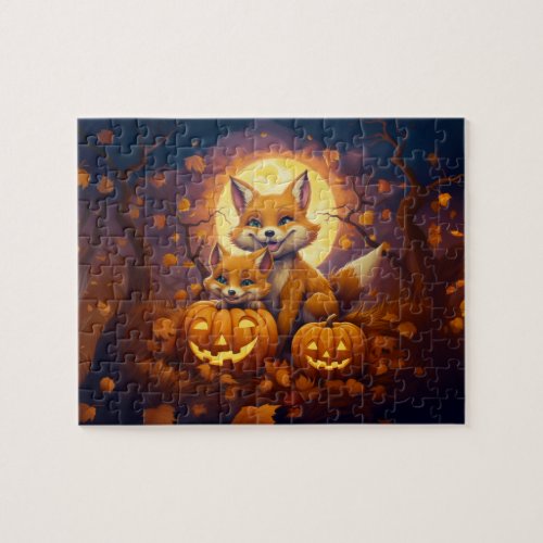 Cute foxes celebrate happy Halloween Jigsaw Puzzle