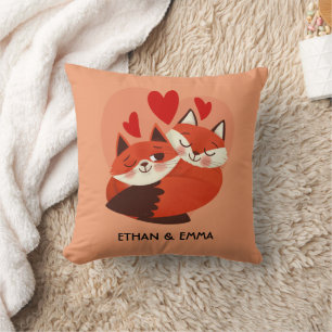 Cute Foxes Couple Personalized Valentine's Day Throw Pillow
