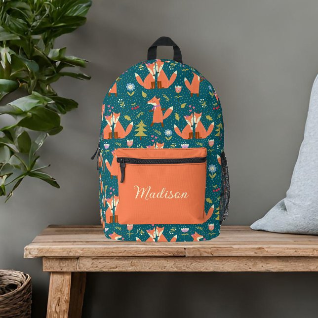 Cute Foxes Custom Name Printed Backpack (Creator Uploaded)