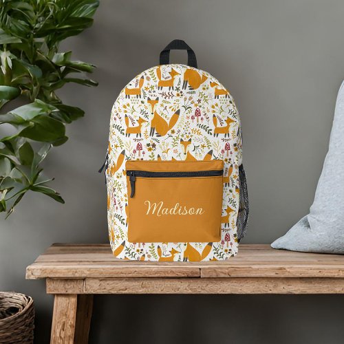 Cute Foxes Custom Name Printed Backpack