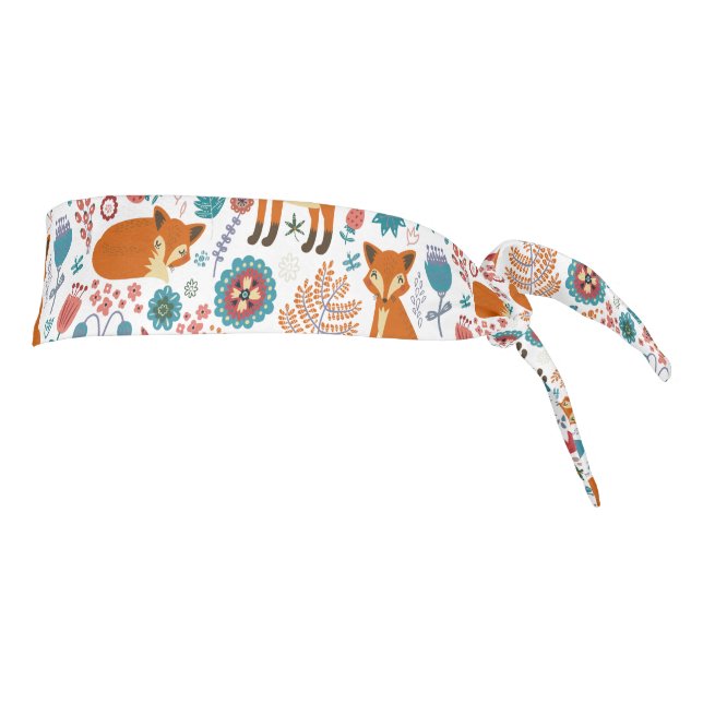 Cute Foxes Flowers & Birds Retro Pattern Tie Headband (Rotate 90)