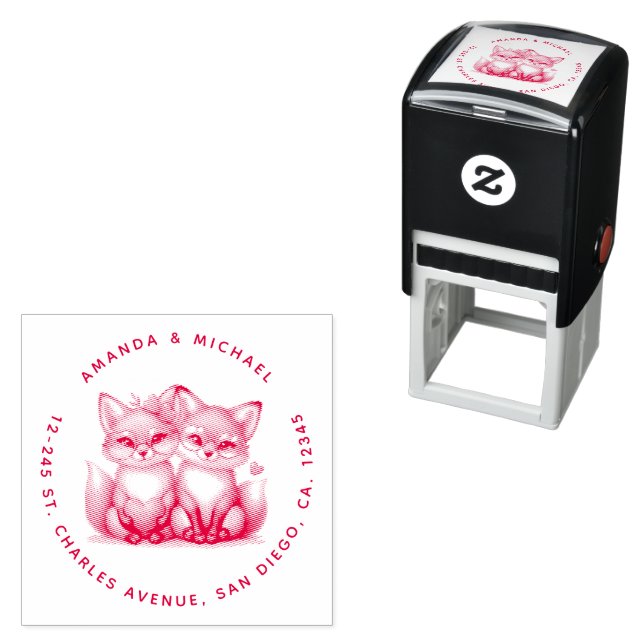 Cute Foxes in Love Address Self-inking Stamp (In Situ)