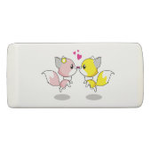 Cute foxes in love cartoon girls eraser (Front)