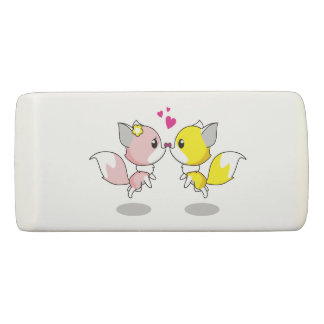 Cute foxes in love cartoon girls eraser