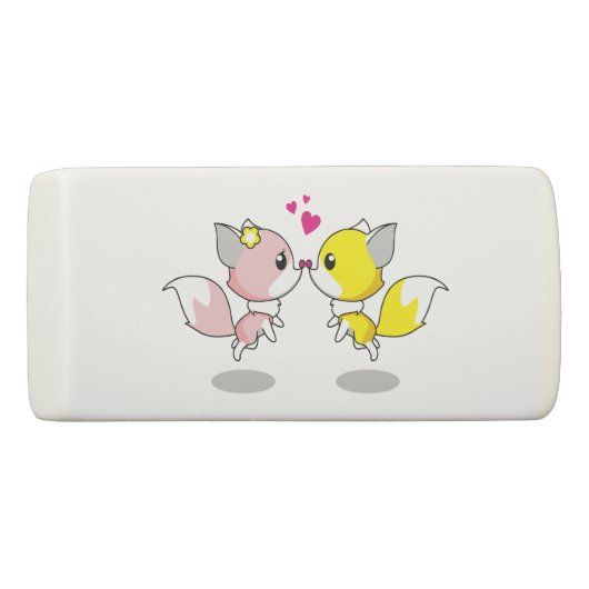 Cute foxes in love cartoon girls eraser (Back)