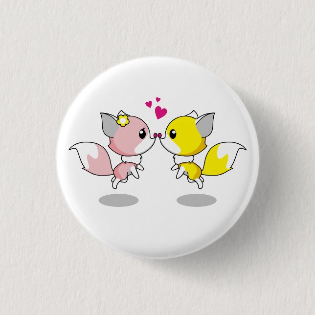 Cute foxes in love cartoon pinback button (Front)