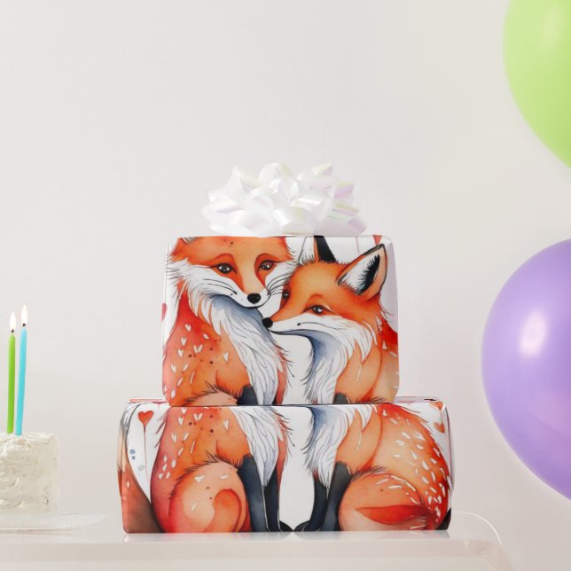 Cute foxes in love  Wrapping Paper (Party Gifts)