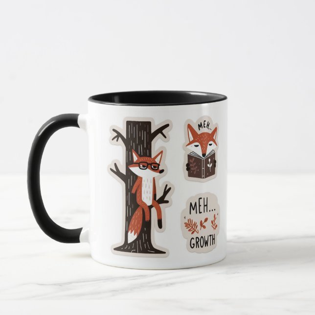 Cute Foxes - "Meh Growth" Funny Self-Care  Mug (Left)