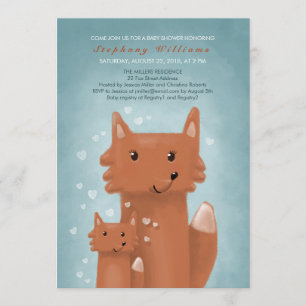 Cute Foxes Mommy With Baby Shower Invitation