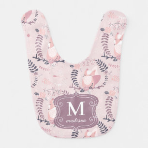 Cute Foxes Pink Monogram Modern Adorable Girly Baby Bib