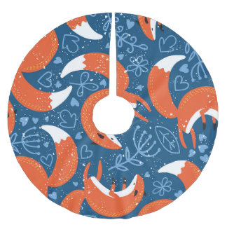 Cute Foxes: Vintage Animal Pattern Brushed Polyester Tree Skirt