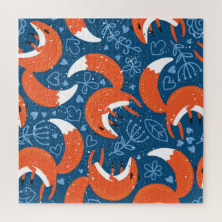 Cute Foxes: Vintage Animal Pattern Jigsaw Puzzle
