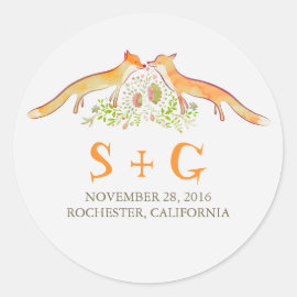 Cute Foxes Wedding Stickers