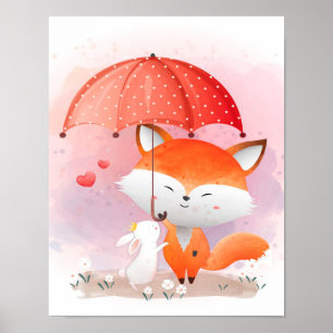 Cute foxes with a rabbit gift for rabbit lover poster