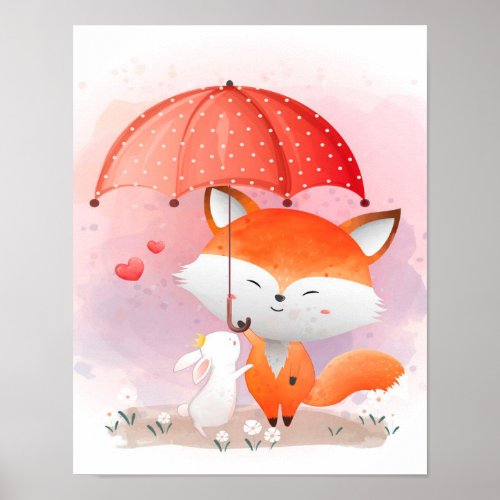 Cute foxes with a rabbitgift for rabbit lover poster