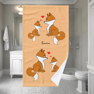 Cute foxes with hearts, hand drawn hand towel
