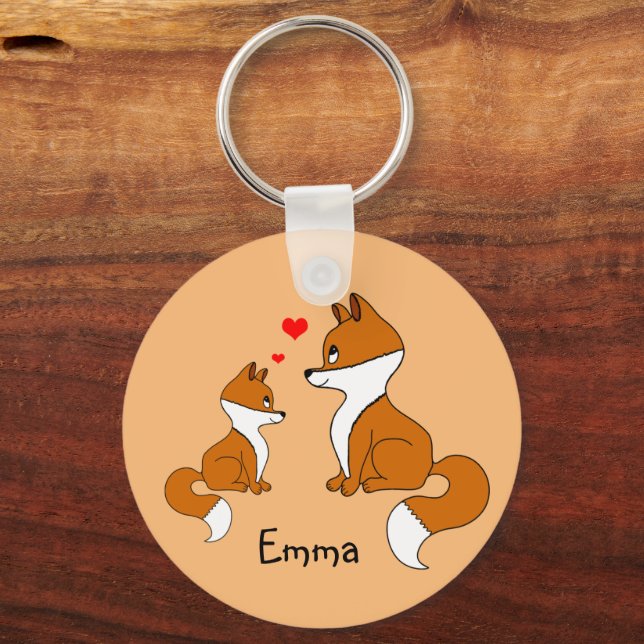 Cute foxes with hearts, hand drawn    keychain (Front)