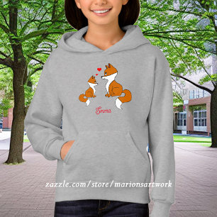 Cute foxes with hearts, hand drawn, personalized hoodie