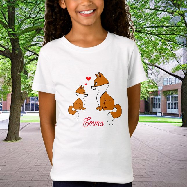 Cute foxes with hearts, hand drawn, personalized T-Shirt (Creator Uploaded)