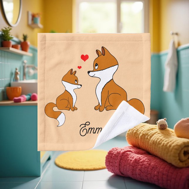 Cute foxes with hearts, hand drawn, personalized  wash cloth (Creator Uploaded)