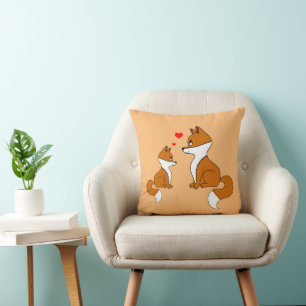 Cute foxes with hearts, hand drawn throw pillow