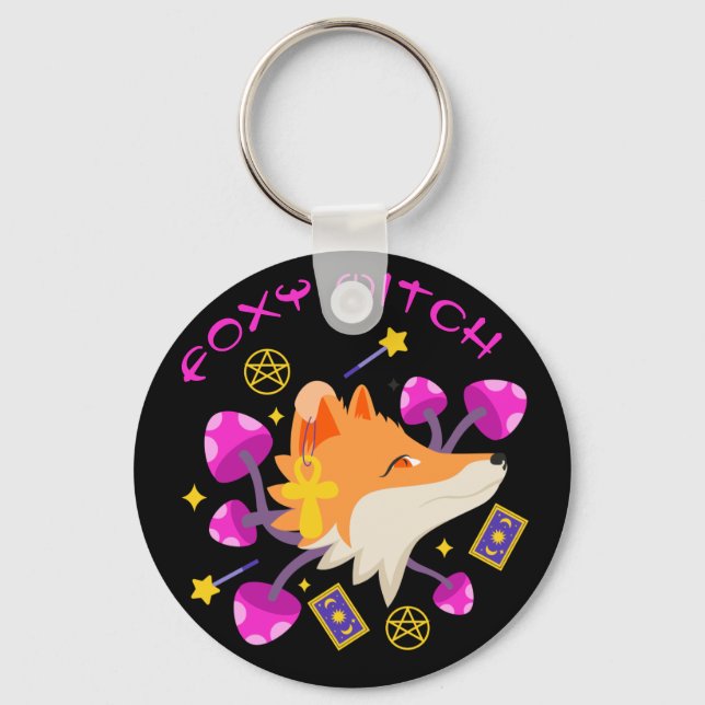 Cute Foxy Witch Magick Fox Witchcraft Keychain (Front)